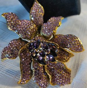 Large Pink Purple crystal Orchid brooch /pin
